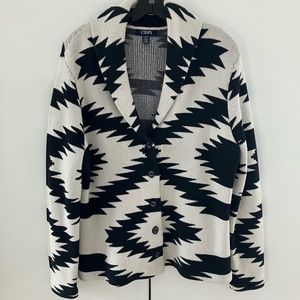 Chaps Jacket Women’s XL Black White Aztec Print Cardigan Knit Sweater Cotton.